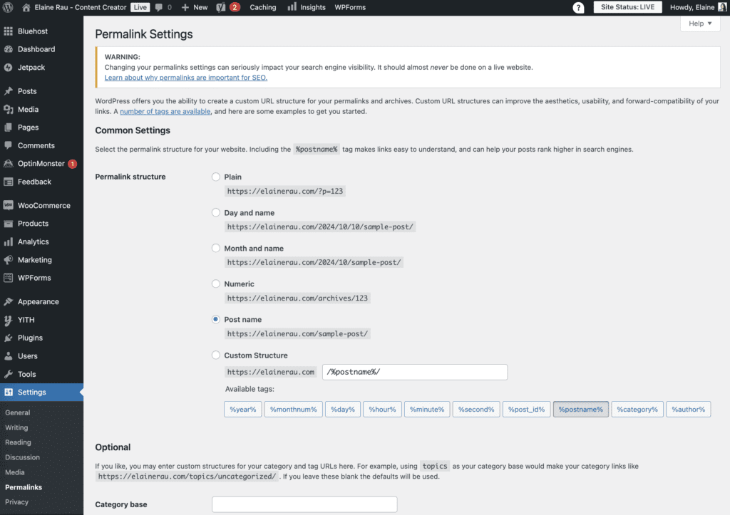 wordpress settings